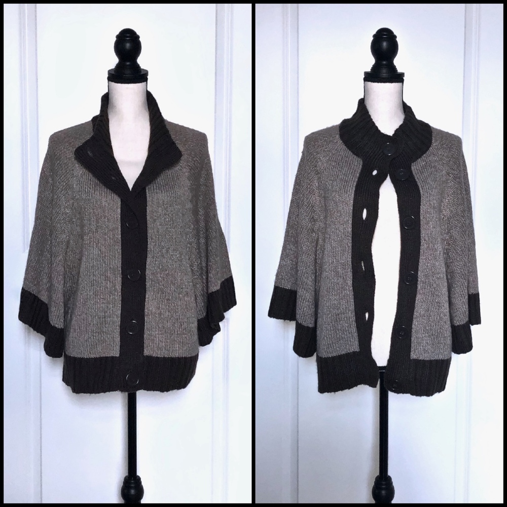 BY DESIGN Brown Botton Down Poncho/Sweater